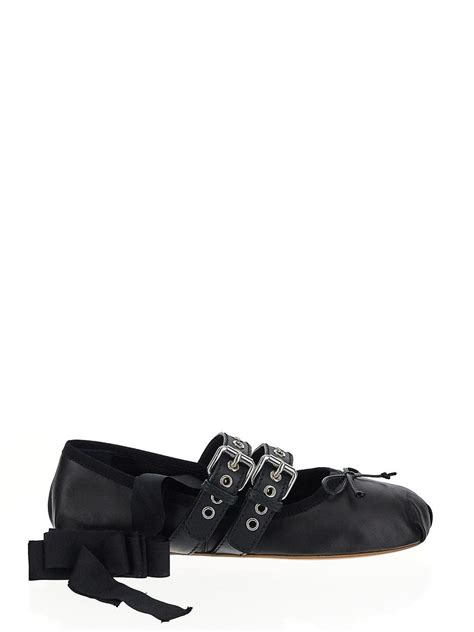 miu miu leather ballerinas with belts|Leather Ballerinas with Belts Black .